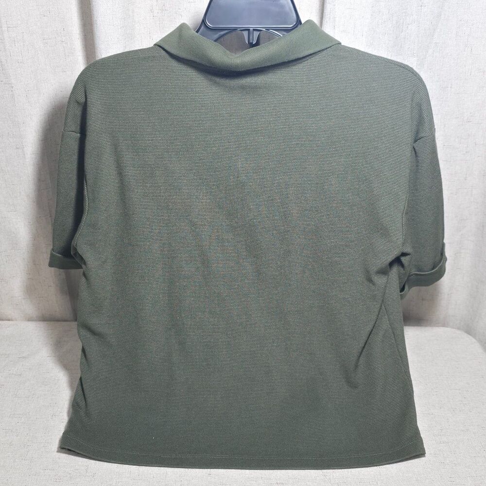 Penshoppe Dress Code Womens Medium Green Textured Knit Quarter-Zip Polo